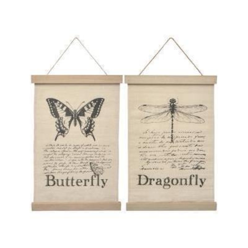 This is a choice of either Butterfly or Dragonfly fabric banner sign perfect for hanging on the wall designed by Transomnia